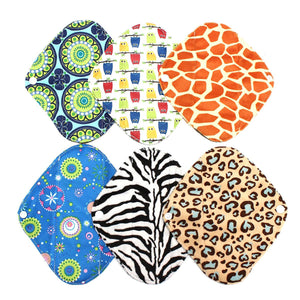 all the different designs of the reusable and washable elderly incontinence bamboo charcoal sanitary panty liner.