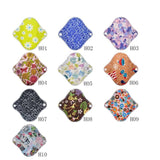 all the different designs of the reusable and washable elderly incontinence bamboo charcoal sanitary panty liner.