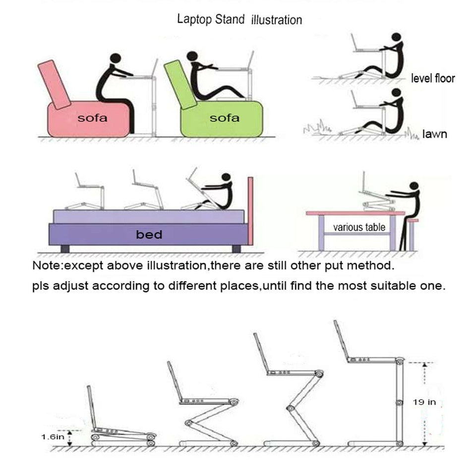 Magic Laptop Desk with Cooling Fan Ergonomic Portable Bed Lapdesk Tray PC Table Stand Notebook  Sofa Desk Stand With Mouse Pad