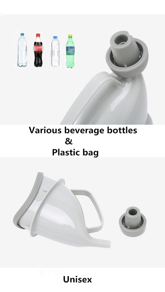 illustrates the types of plastic bottles that can be used to attach the urinal funnel to.