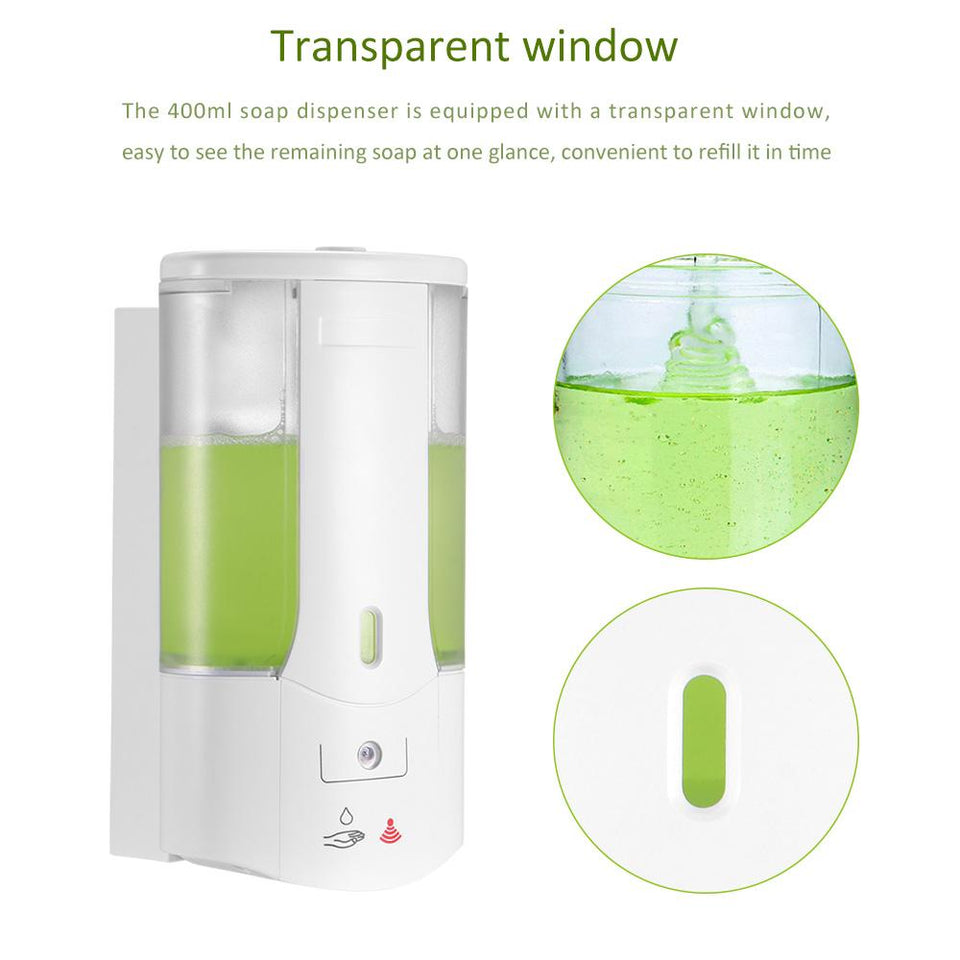 the Smart Wall Soap Dispenser has transparent windows so you can see the soap. it can hold up to 400ml of liquid. 