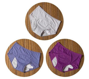 package with grey, blue, and violet, designs of Elderly Incontinence Women's Leakproof Diapers Pants Underwear.