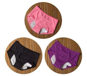package with red, black, and purple designs of Elderly Incontinence Women's Leakproof Diapers Pants Underwear.