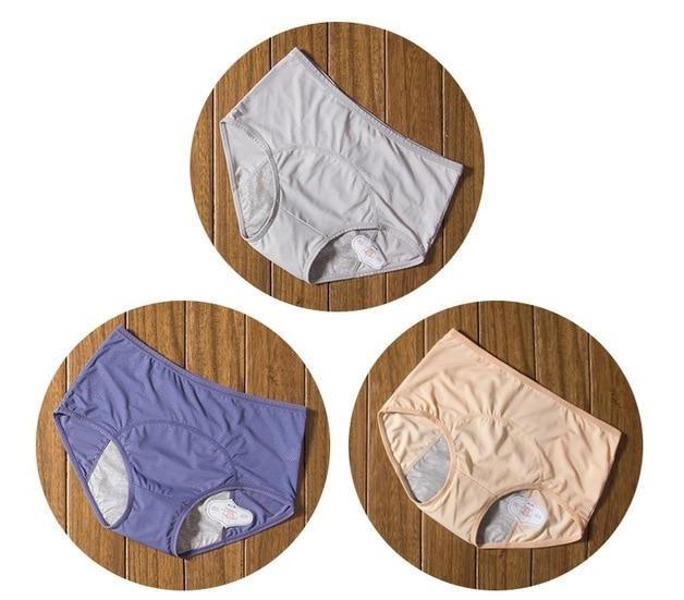 package with blue, grey, and apricot designs of Elderly Incontinence Women's Leakproof Diapers Pants Underwear.