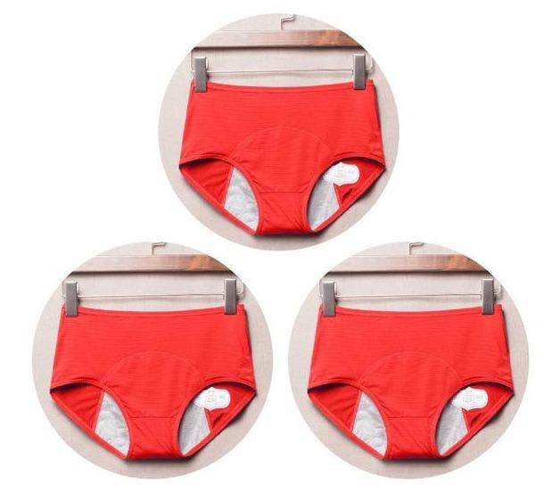 package with 3 red designs of Elderly Incontinence Women's Leakproof Diapers Pants Underwear.